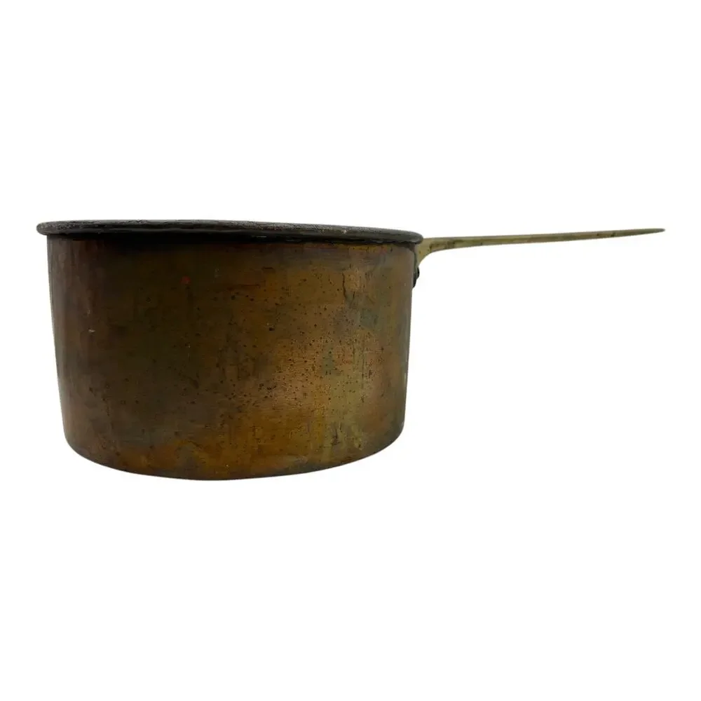 Antique/ Vintage Copper Saucepan with Brass Handle Tin Lined, Hand‎ Riveted